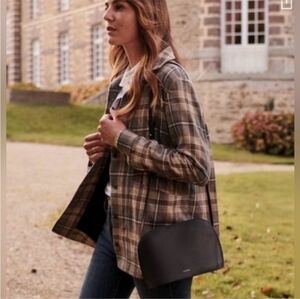 SÉZANE Will Plaid Wool Coat Jacket In Tan Grey Ochre Medium Like New